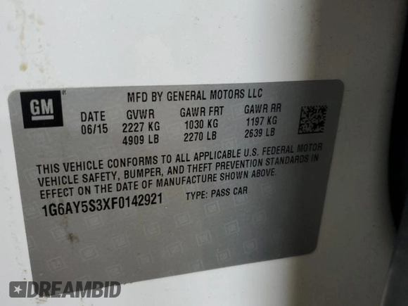 2015 Cadillac CTS Performance AWD with VIN 1G6AY5S3XF0142921, listed as a Copart auction lot 50344955 with 78,494 mi miles and Salvage Title. Bid and sale history available at DreamBid. Image 12.