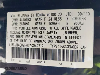 2010 Acura TSX with VIN JH4CU2F63AC040712, listed as a IAAI auction lot 42018157 with 159,730 mi miles. Bid and sale history available at carsss.com. Image 9.