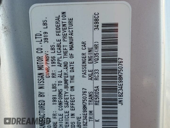 2008 Nissan 350Z Enthusiast with VIN JN1BZ34E98M750767, listed as a Copart auction lot 52338475 with 156,222 mi miles and Salvage Title. Bid and sale history available at carsss.com. Image 12.
