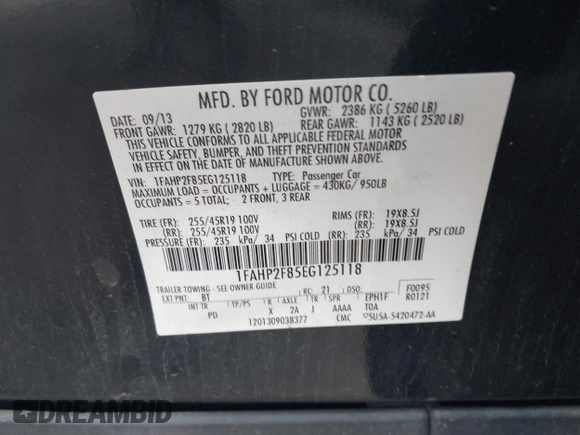 2014 Ford Taurus Limited z VIN 1FAHP2F85EG125118, wystawiony jako IAAI lot #42457437 z przebiegiem 129 406 mil mil oraz . Historia ofert i sprzedaży dostępna na DreamBid. Obrazek 9.