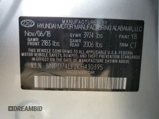 2019 Hyundai Elantra SE with VIN 5NPD74LF2KH430395, listed as a Copart auction lot 50257315 with 53,487 mi miles and Salvage Title. Bid and sale history available at DreamBid. Image 13.
