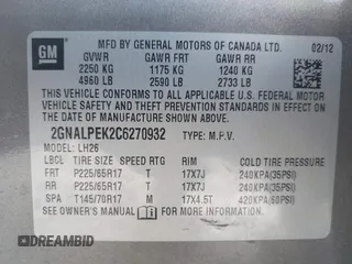 2012 Chevrolet Equinox 2LT z VIN 2GNALPEK2C6270932, wystawiony jako IAAI lot #40862491 z przebiegiem 153 500 mil mil oraz . Historia ofert i sprzedaży dostępna na DreamBid. Obrazek 9.