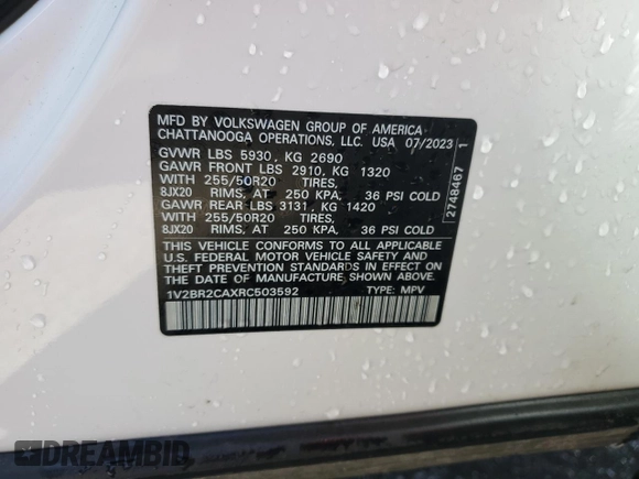 2024 Volkswagen Atlas SEL z VIN 1V2BR2CAXRC503592, wystawiony jako Copart lot #47212905 z przebiegiem 25 148 mil mil oraz Szkoda całkowita • Salvage title. Historia ofert i sprzedaży dostępna na DreamBid. Obrazek 15.