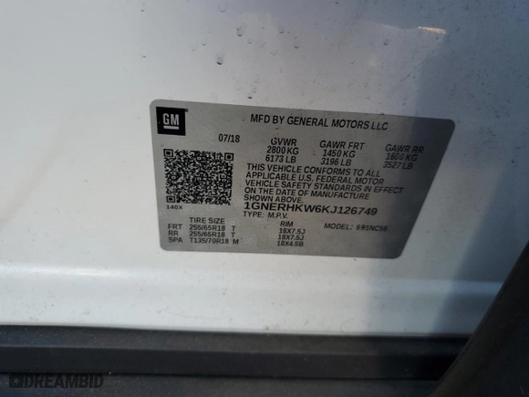 2019 Chevrolet Traverse LT Leather with VIN 1GNERHKW6KJ126749, listed as a Copart auction lot 46303265 with 77,829 mi miles and Salvage Title. Bid and sale history available at carsss.com. Image 15.