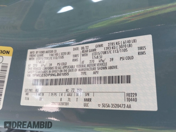 2022 Ford Bronco with VIN 1FMEE5DP9NLB61055, listed as a IAAI auction lot 42359888 with 70,668 mi miles and . Bid and sale history available at DreamBid. Image 9.