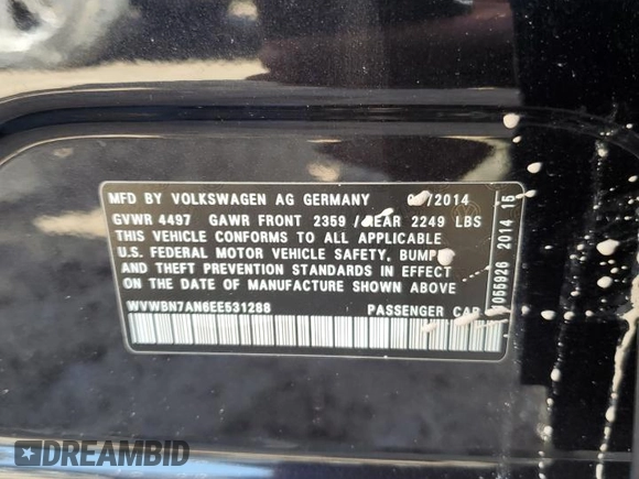 2014 Volkswagen CC Sport with VIN WVWBN7AN6EE531288, listed as a Copart auction lot 73797714 with 56,331 mi miles and Salvage Title. Bid and sale history available at DreamBid. Image 15.