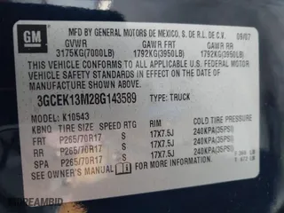 2008 Chevrolet Silverado 1500 LT w/1LT with VIN 3GCEK13M28G143589, listed as a IAAI auction lot 42040084 with 96,452 mi miles. Bid and sale history available at carsss.com. Image 9.