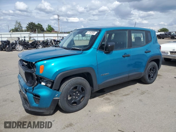 2020 Jeep Renegade Sport with VIN ZACNJAAB7LPL79566, listed as a Copart auction lot 57182895 with 34,599 mi miles and Salvage title. Bid and sale history available at DreamBid. Image 1.