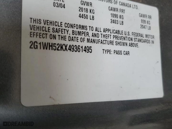 2004 Chevrolet Impala LS with VIN 2G1WH52KX49361495, listed as a Copart auction lot 43180995 with 129,705 mi miles and Salvage Title. Bid and sale history available at carsss.com. Image 14.
