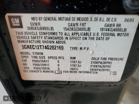 2004 Chevrolet Avalanche z VIN 3GNEC12T74G282169, wystawiony jako Copart lot #47552305 z przebiegiem 331 749 mil mil oraz Szkoda całkowita • Salvage title. Historia ofert i sprzedaży dostępna na DreamBid. Obrazek 12.
