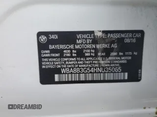 2017 BMW 3 Series 340i with VIN WBA8B3G54HNU35065, listed as a Copart auction lot 77381774 with Not Provided miles and Salvage Title. Bid and sale history available at DreamBid. Image 14.