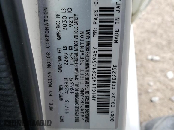 2016 Mazda 6 i Grand Touring with VIN JM1GJ1W50G1459487, listed as a Copart auction lot 50358655 with 62,626 mi miles and Salvage Title. Bid and sale history available at DreamBid. Image 12.