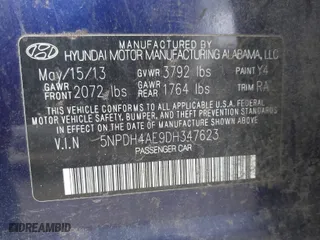 2013 Hyundai Elantra GLS PZEV with VIN 5NPDH4AE9DH347623, listed as a IAAI auction lot 41177236 with 217,294 mi miles. Bid and sale history available at carsss.com. Image 9.