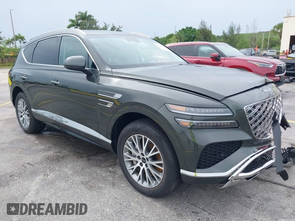 2025 Genesis GV80 Standard z VIN KMUHFESBXSU255275, wystawiony jako IAAI lot #42399412 z przebiegiem 7 084 mil mil oraz . Historia ofert i sprzedaży dostępna na DreamBid. Obrazek 1.