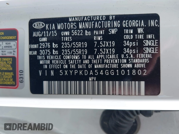 2016 Kia Sorento SX z VIN 5XYPKDA54GG101802, wystawiony jako IAAI lot #41784161 z przebiegiem 99 162 mil mil oraz . Historia ofert i sprzedaży dostępna na DreamBid. Obrazek 9.
