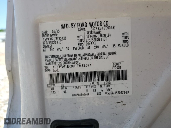 2015 Ford F-150 XLT with VIN 1FTEW1EG6FFA32571, listed as a Copart auction lot 52098825 with 194,300 mi miles and Salvage Title. Bid and sale history available at carsss.com. Image 14.