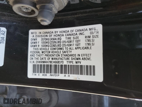 2014 Honda CR-V EX-L with VIN 2HKRM4H78EH668370, listed as a Copart auction lot 49477395 with 102,244 mi miles and Salvage Title. Bid and sale history available at carsss.com. Image 16.