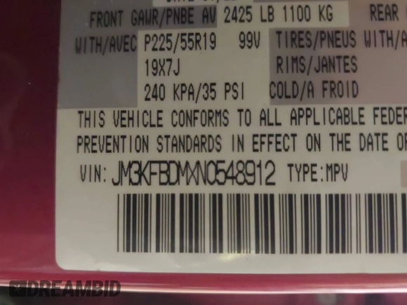 2022 Mazda CX-5 2.5 S Premium Package with VIN JM3KFBDMXN0548912, listed as a IAAI auction lot 41626826 with 33,020 mi miles. Bid and sale history available at carsss.com. Image 9.