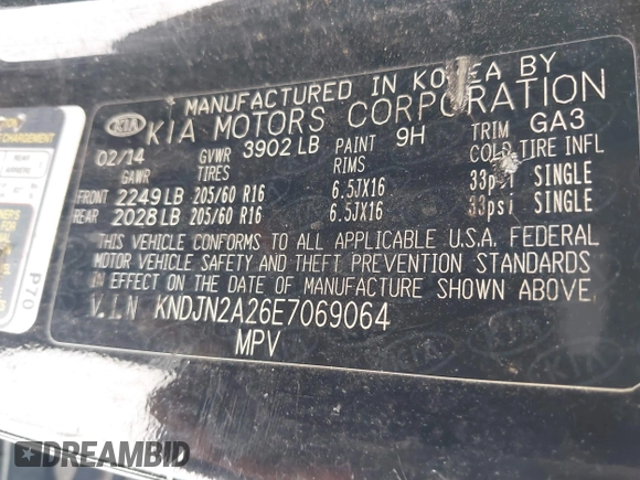 2014 Kia Soul with VIN KNDJN2A26E7069064, listed as a IAAI auction lot 40628119 with 1 mi miles. Bid and sale history available at carsss.com. Image 9.