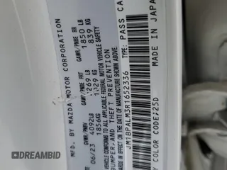 2024 Mazda 3 S Preferred with VIN JM1BPALM3R1652336, listed as a Copart auction lot 63637735 with 6,202 mi miles and Salvage title. Bid and sale history available at DreamBid. Image 13.