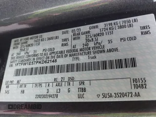 2023 Ford F-150 XL with VIN 1FTFW1E57PKD62148, listed as a IAAI auction lot 41366796 with 11,746 mi miles and . Bid and sale history available at DreamBid. Image 9.