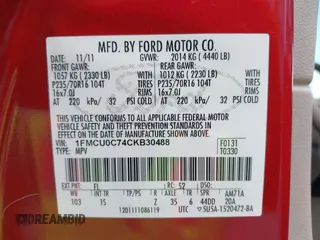 2012 Ford Escape XLS with VIN 1FMCU0C74CKB30488, listed as a IAAI auction lot 42497588 with 67,922 mi miles and . Bid and sale history available at DreamBid. Image 9.