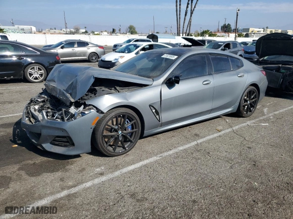 2023 BMW 8 Series M850i with VIN WBAGV8C0XPCK42813, listed as a Copart auction lot 41823805 with NaN miles and Salvage Title. Bid and sale history available at carsss.com. Image 1.