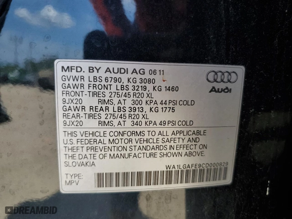 2012 Audi Q7 3.0T Premium Plus with VIN WA1LGAFE9CD000829, listed as a Copart auction lot 71797074 with 133,954 mi miles and Clean Title. Bid and sale history available at carsss.com. Image 12.