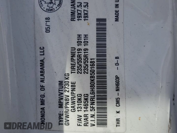2019 Honda Odyssey Touring z VIN 5FNRL6H80KB501681, wystawiony jako Copart lot #58814945 z przebiegiem 105 287 mil mil oraz Szkoda całkowita • Salvage title. Historia ofert i sprzedaży dostępna na DreamBid. Obrazek 14.