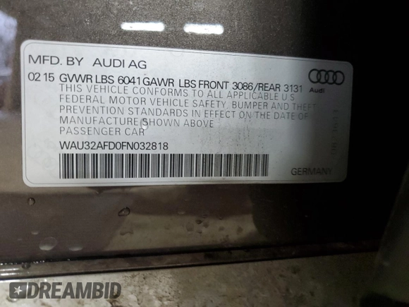 2015 Audi A8 L 4.0T with VIN WAU32AFD0FN032818, listed as a Copart auction lot 43286465 with 125,798 mi miles and Salvage Title. Bid and sale history available at carsss.com. Image 13.