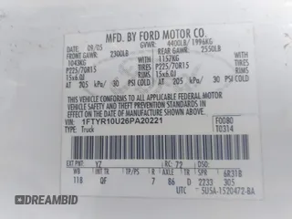 2006 Ford Ranger XL with VIN 1FTYR10U26PA20221, listed as a IAAI auction lot 41031629 with 1 mi miles. Bid and sale history available at carsss.com. Image 9.