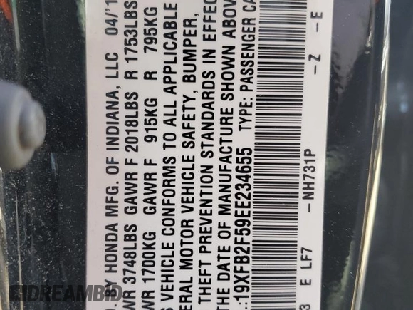 2014 Honda Civic Sedan LX with VIN 19XFB2F59EE234655, listed as a Copart auction lot 50932145 with 197,540 mi miles and Salvage Title. Bid and sale history available at carsss.com. Image 12.