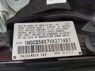 1997 Honda Accord Special Edition с VIN 1HGCD5607VA271467, выставлен на аукционе Copart как лот 60099185 с пробегом 132 729 миль миль и На запчасти • Non repairable. История ставок и продаж доступна на DreamBid. Изображение 12.