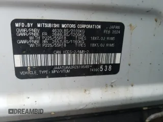 2024 Mitsubishi Eclipse Cross ES z VIN JA4ATUAA2RZ619549, wystawiony jako Copart lot #53092655 z przebiegiem 24 199 mil mil oraz Szkoda całkowita • Salvage title. Historia ofert i sprzedaży dostępna na DreamBid. Obrazek 13.