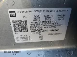 2021 Chevrolet Silverado 1500 Custom with VIN 3GCPWBEK4MG428142, listed as a Copart auction lot 52232105 with 51,129 mi miles and Salvage Title. Bid and sale history available at DreamBid. Image 13.