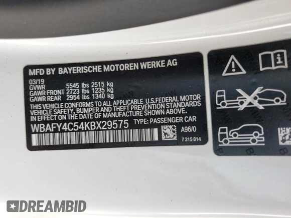 2019 BMW 8 Series M850i xDrive with VIN WBAFY4C54KBX29575, listed as a Copart auction lot 71558594 with 37,627 mi miles and Salvage title. Bid and sale history available at DreamBid. Image 12.