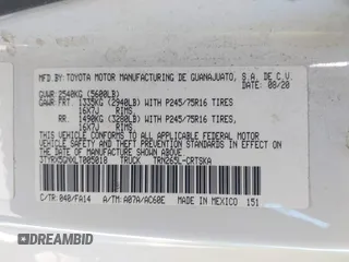 2020 Toyota Tacoma SR with VIN 3TYRX5GNXLT005018, listed as a IAAI auction lot 41851226 with 90,325 mi miles and . Bid and sale history available at DreamBid. Image 9.