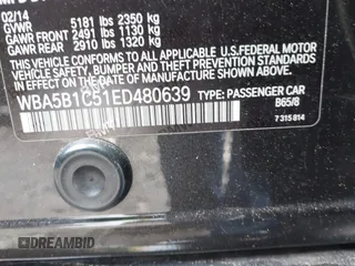 2014 BMW 5 Series 535i with VIN WBA5B1C51ED480639, listed as a IAAI auction lot 41257379 with Not Provided miles. Bid and sale history available at carsss.com. Image 9.