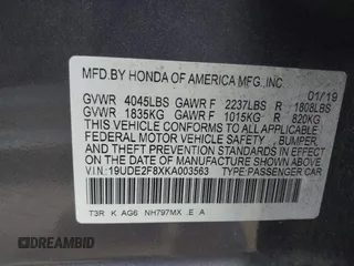 2019 Acura ILX w/Premium/A-Spec Pkg with VIN 19UDE2F8XKA003563, listed as a IAAI auction lot 41565914 with 49,960 mi miles. Bid and sale history available at carsss.com. Image 9.