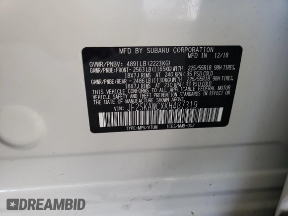 2019 Subaru Forester Touring with VIN JF2SKAWCXKH487319, listed as a Copart auction lot 60920845 with 36,263 mi miles and Salvage title. Bid and sale history available at DreamBid. Image 13.