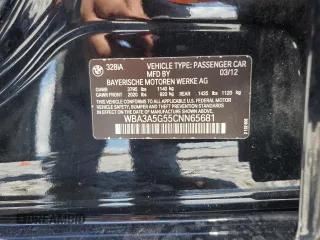 2012 BMW 3 Series 328i with VIN WBA3A5G55CNN65681, listed as a Copart auction lot 61018025 with 156,903 mi miles and Salvage title. Bid and sale history available at DreamBid. Image 13.
