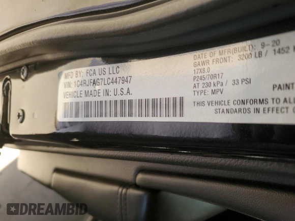 2020 Jeep Grand Cherokee Altitude z VIN 1C4RJFAG7LC447947, wystawiony jako Copart lot #53148215 z przebiegiem 92 929 mil mil oraz Szkoda całkowita • Salvage title. Historia ofert i sprzedaży dostępna na DreamBid. Obrazek 13.