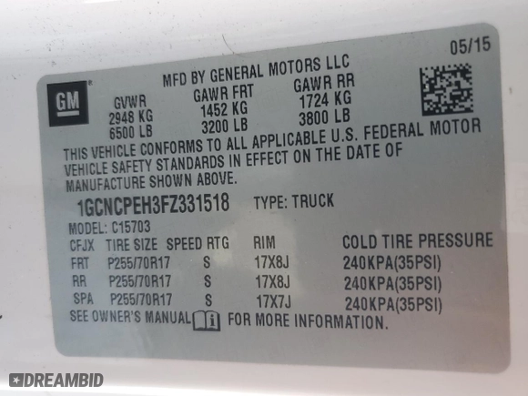 2015 Chevrolet Silverado 1500 Work Truck with VIN 1GCNCPEH3FZ331518, listed as a Copart auction lot 46664775 with 159,315 mi miles and Salvage Title. Bid and sale history available at carsss.com. Image 13.