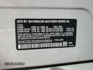 2024 BMW X5 xDrive40i with VIN 5UX23EU03R9V09854, listed as a Copart auction lot 44907595 with 21,147 mi miles and Salvage Title. Bid and sale history available at carsss.com. Image 13.