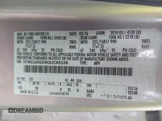 2016 Ford Escape SE с VIN 1FMCU0GX9GUC65339, выставлен на аукционе IAAI как лот 42332644 с пробегом 73 696 миль миль и . История ставок и продаж доступна на DreamBid. Изображение 9.