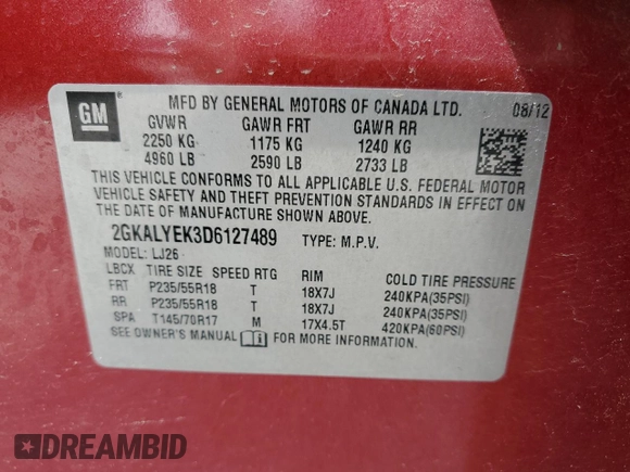 2013 GMC Terrain Denali z VIN 2GKALYEK3D6127489, wystawiony jako Copart lot #53646175 z przebiegiem 137 536 mil mil oraz Nie do naprawy • Non repairable. Historia ofert i sprzedaży dostępna na DreamBid. Obrazek 12.