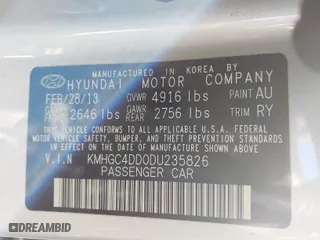 2013 Hyundai Genesis 3.8L with VIN KMHGC4DD0DU235826, listed as a IAAI auction lot 41890315 with 89,959 mi miles. Bid and sale history available at carsss.com. Image 9.