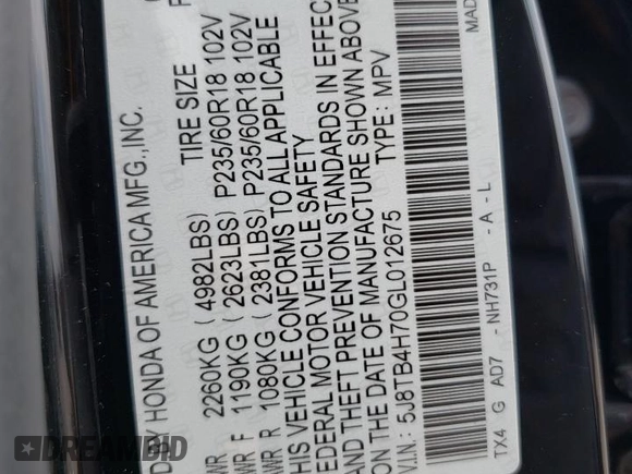 2016 Acura RDX Advance Pkg with VIN 5J8TB4H70GL012675, listed as a Copart auction lot 51768643 with 0 mi miles. Bid and sale history available at carsss.com. Image 15.