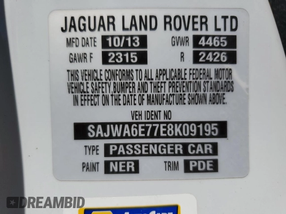 2014 Jaguar F-Type V6 with VIN SAJWA6E77E8K09195, listed as a Copart auction lot 75718204 with Not Provided miles and Non Repairable. Bid and sale history available at DreamBid. Image 13.