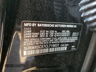 2012 BMW X3 28i with VIN 5UXWX5C57CL719631, listed as a Copart auction lot 51429585 with 196,283 mi miles and Salvage Title. Bid and sale history available at DreamBid. Image 15.